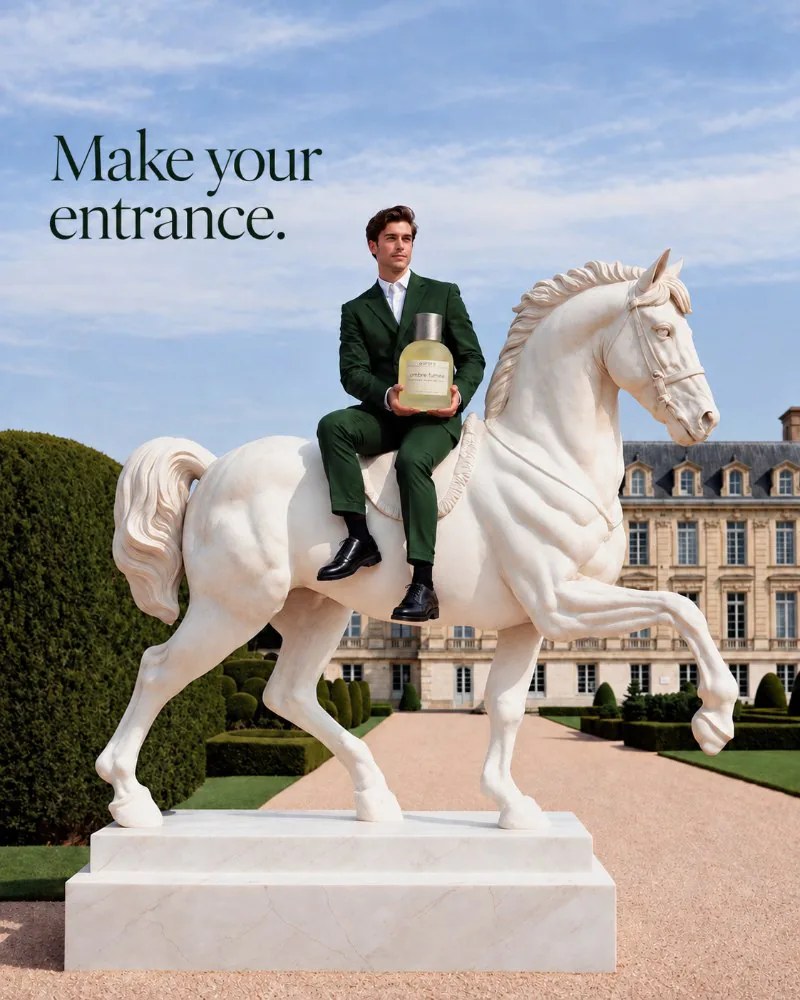 Aurora Fragrance static ad: “Make your entrance.”