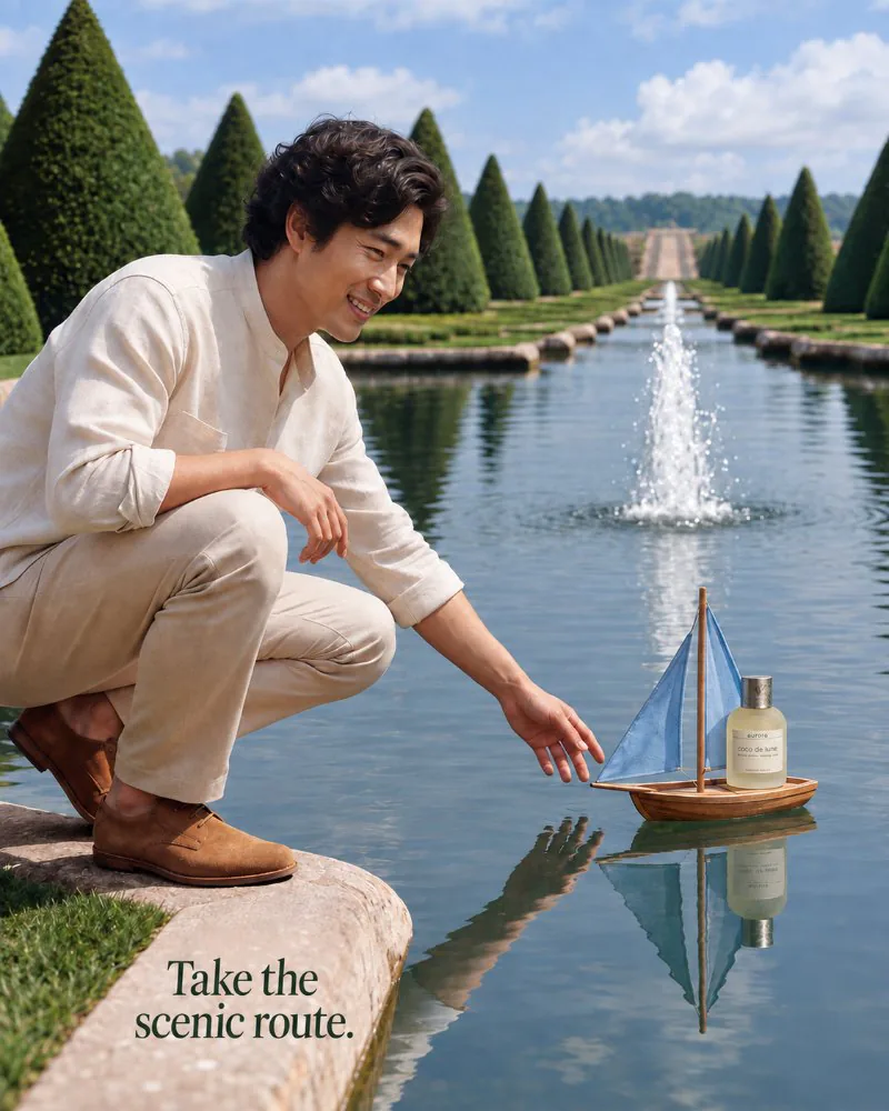 Aurora Fragrance static ad: “Take the scenic route.”