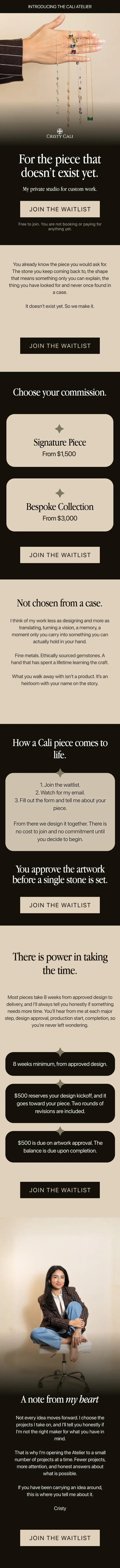 Cali Atelier · Launch: The piece that doesn’t exist yet